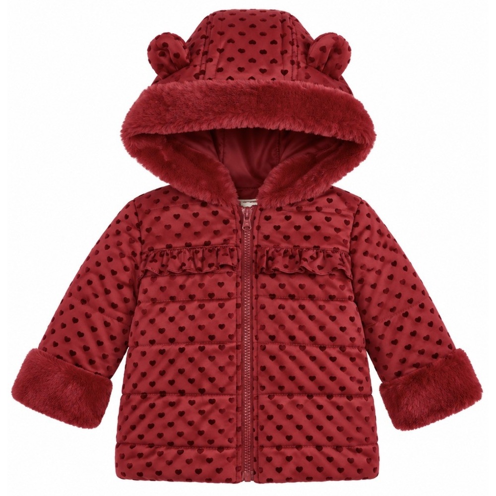 NEW First Impressions Baby Girls Hooded Heart-Flocked Jacket Burnt Leaf 18M